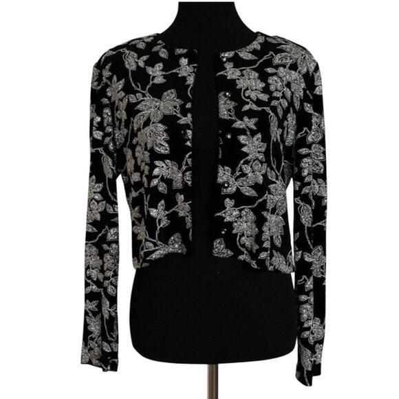 Ronni Nicole Women’s Vintage Black and Silver Sparkly Cropped Jacket size 14P - Picture 1 of 6
